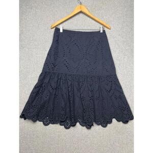 Talbots Womens Size 4 Navy Cotton Eyelet Midi Skirt Boho Beach